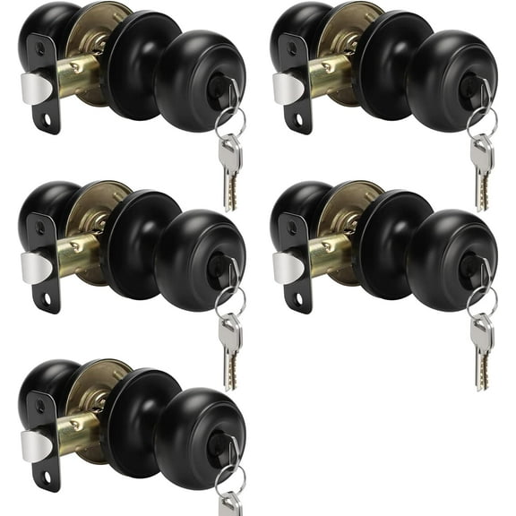 The 5 Packs Matte Black Door Knob with Lock and Key,Locking Door Knob with Key, Exterior Door Knobs Keyed Alike, Door Locks for Mobile Home Outdoor