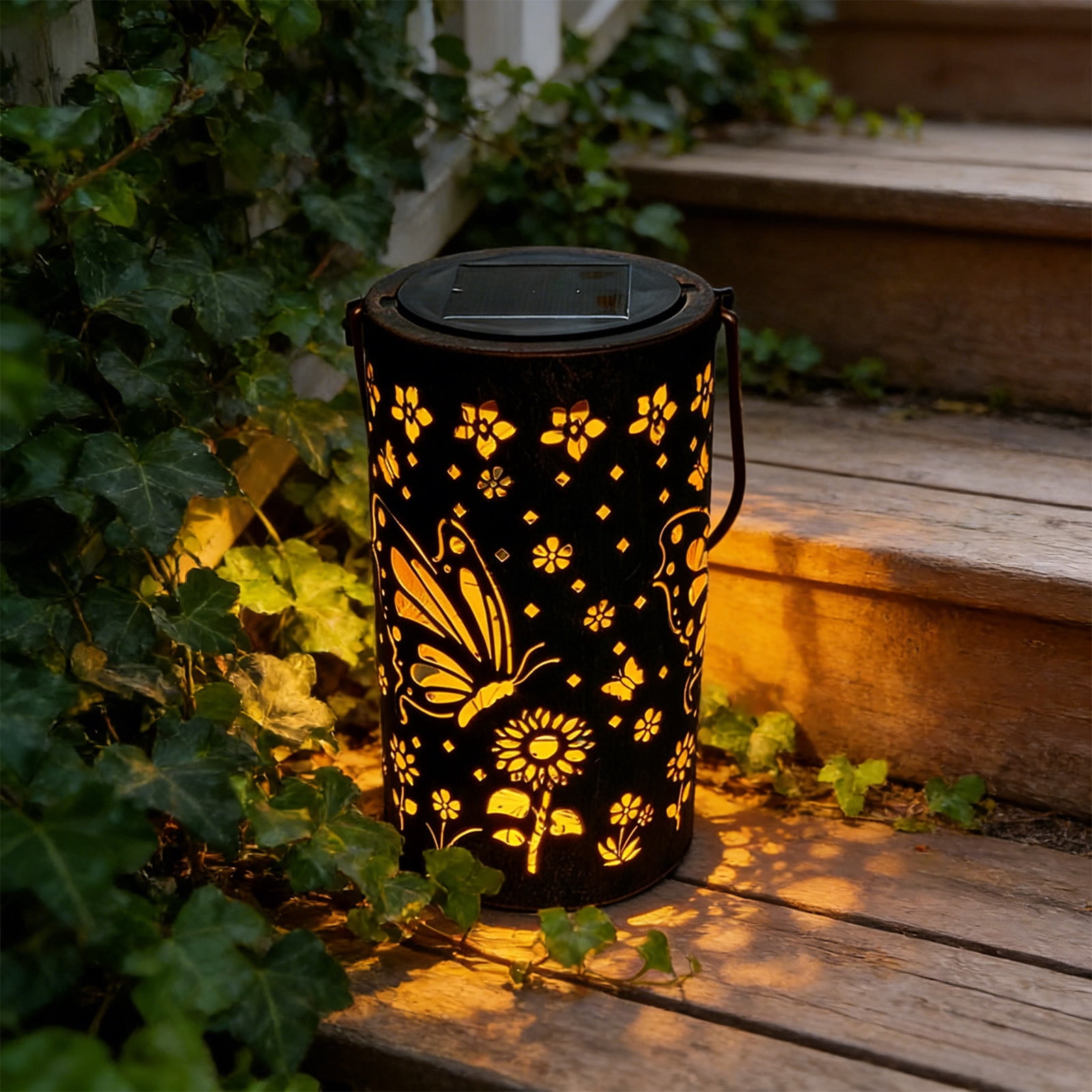Colorful Sunflower Glow Solar Garden Lantern, Solar Outdoor Hanging Light Dragonflys Elementl Solar Light, Hanging Sunflower Lantern Lights with Colorful Projection, Outdoor Waterproof