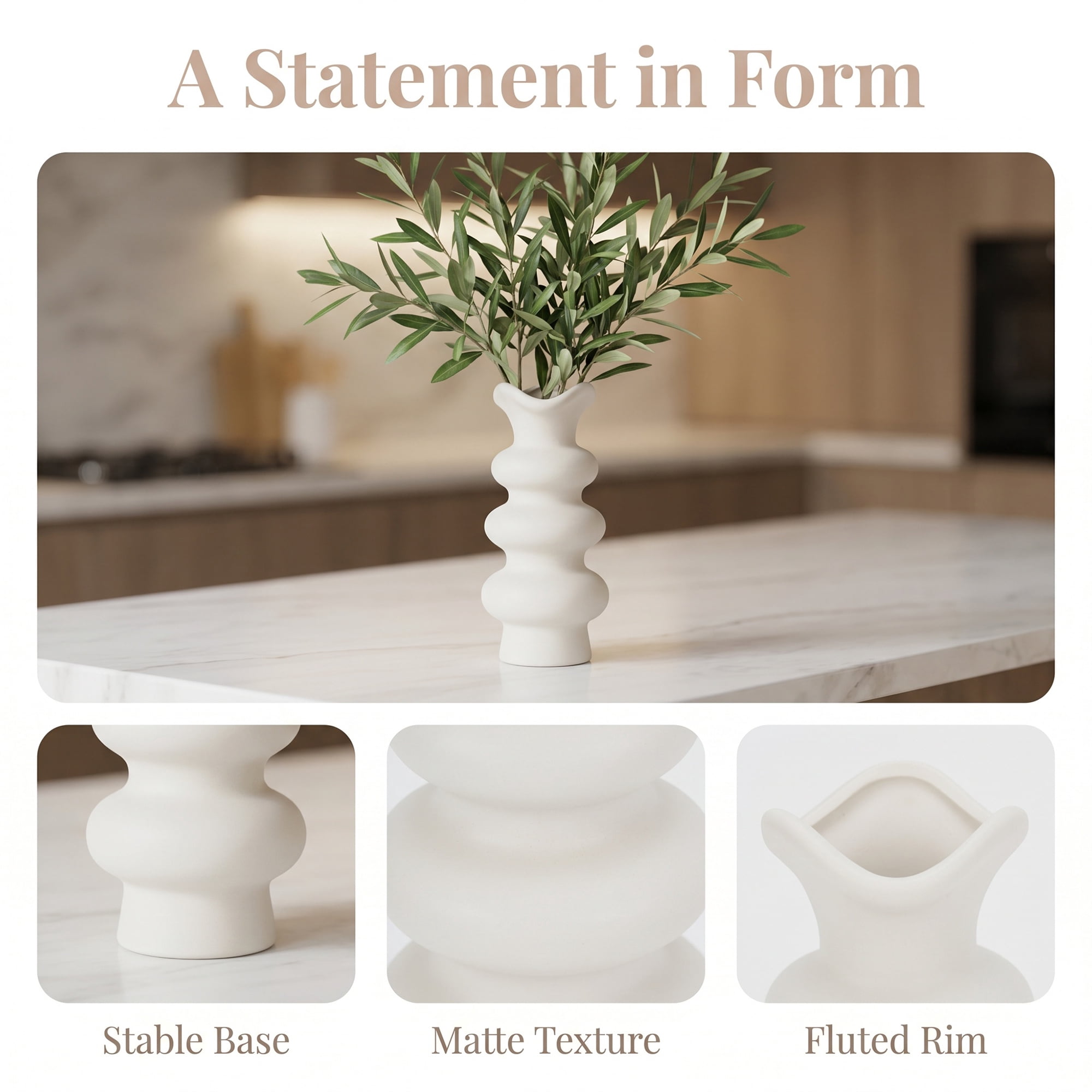 Unique Bargains Geometric Tiered Ceramic Sculptural Flower Vase Plain White 3.9"x3.9"x8.3"