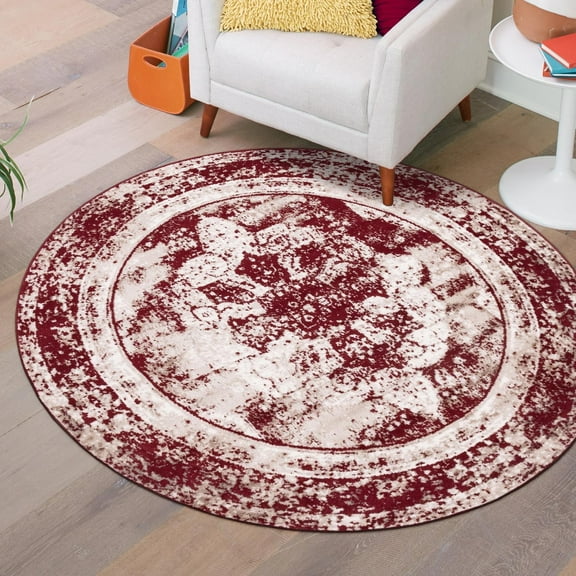 Unique Loom Sofia Collection Area Rug - Salle Garnier (5' Round Burgundy/Ivory)
