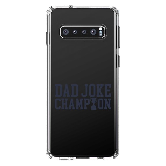 DistinctInk Clear Shockproof Hybrid Case for Samsung Galaxy S10  PLUS (6.4" Screen) - TPU Bumper Acrylic Back Tempered Glass Screen Protector - Dad Joke Champion Trophy