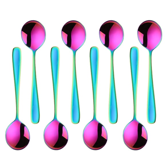 Bouillon Spoons Set of 8, 18/10 Stainless Steel Round Soup Spoon, 7-Inch Modern Dinner Spoons, Perfect for Formal Dining & Gift Giving(Rainbow)