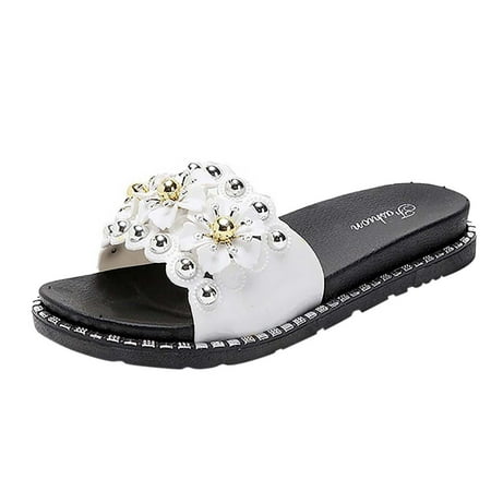 

TOYFUNNY Womens Round Toe Flats Boho Flowers Casual Slippers Beach Sandals Slippers
