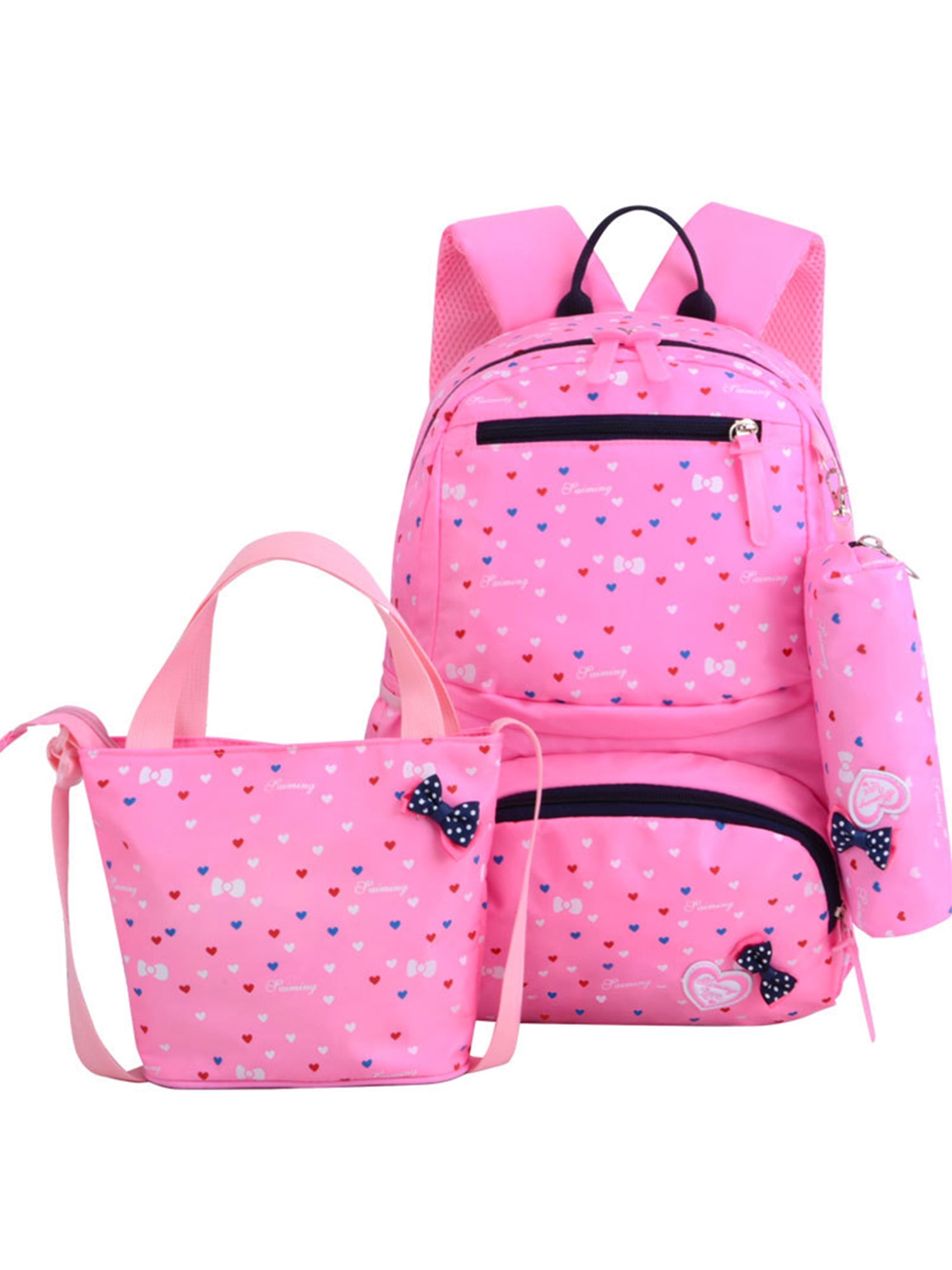 Avamo Girls Daypack Multi Pockets Bookbag 3Pcs Backpack Nylon Knapsack