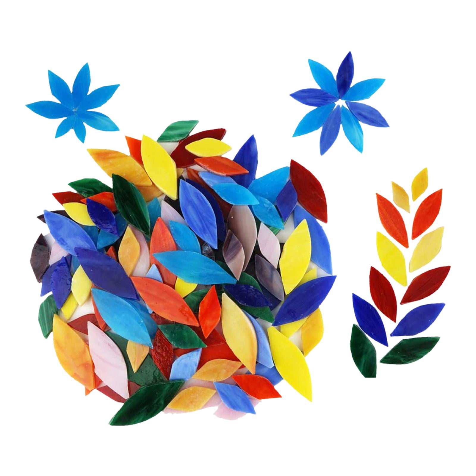 GUOOL 300 Tiles for Crafts Bulk, Stained Glass Sheets Shards, Colorful Stained Glass, Glass Mosaic Tiles Accessorie Set Assorted Colors Petal Shape