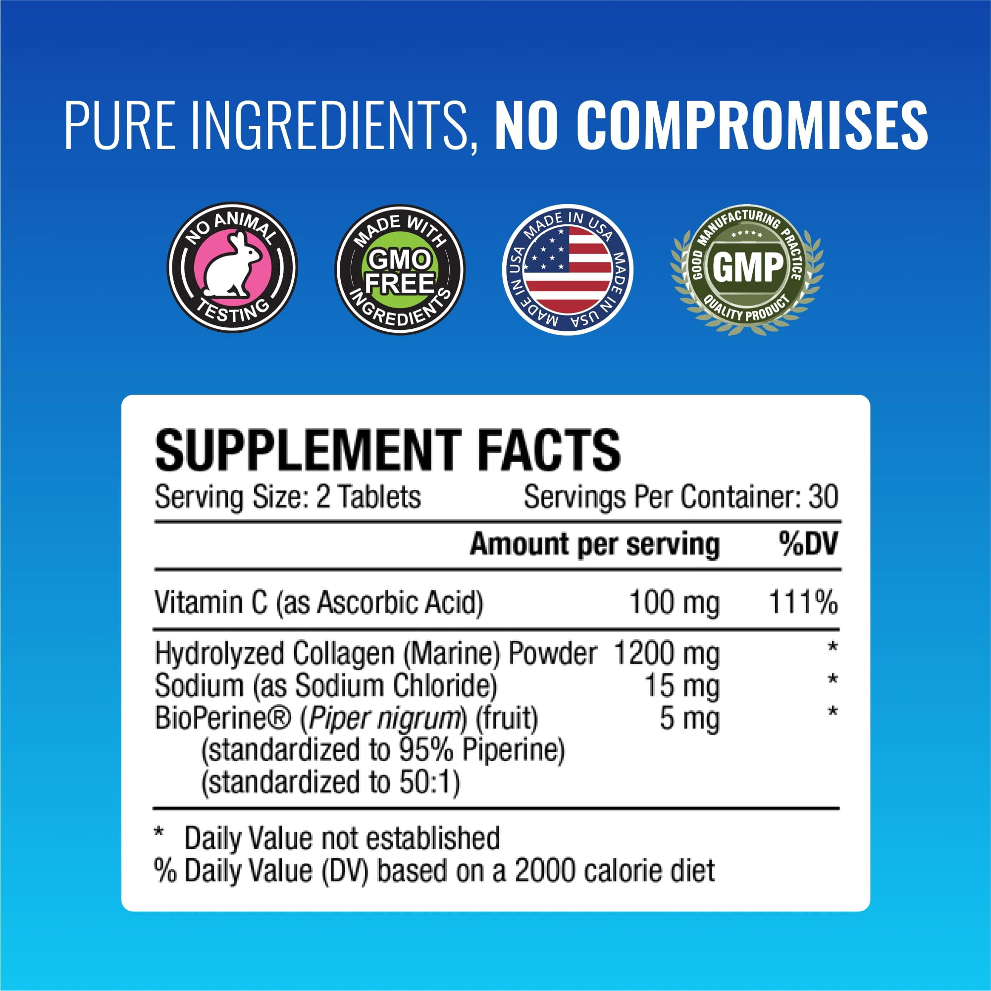 Approved Science Collagen Pills - Absorbable Marine Collagen Types I and III - 60 Tablets - Healthy Hair and Skin - Vitamin C, Sodium, and Bioperine for Fast Results - Non-GMO, Made in USA
