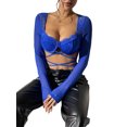 thumbnail image 5 of Biezeib Women’s Lace Patchwork Crop Tops, Long Sleeve Sweetheart Neck Cross Tie-up T-Shirts, 5 of 6