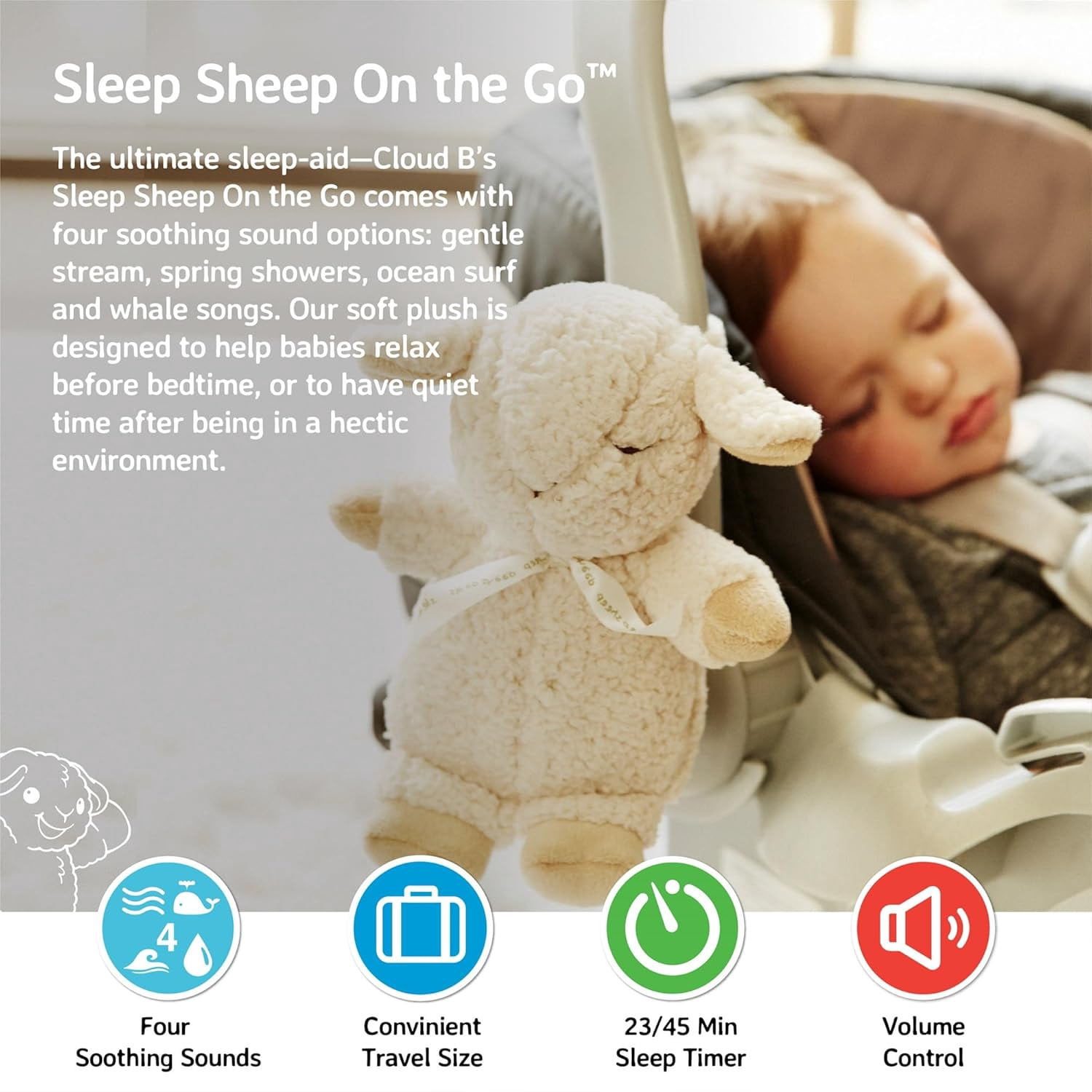 Cloud B - Sleep Sheep on The Go Sound Soother & Plush Toy in Beige