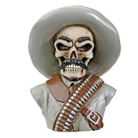 Skeleton Pancho Villa Mexican Revolutionary Skull Bust Figurine