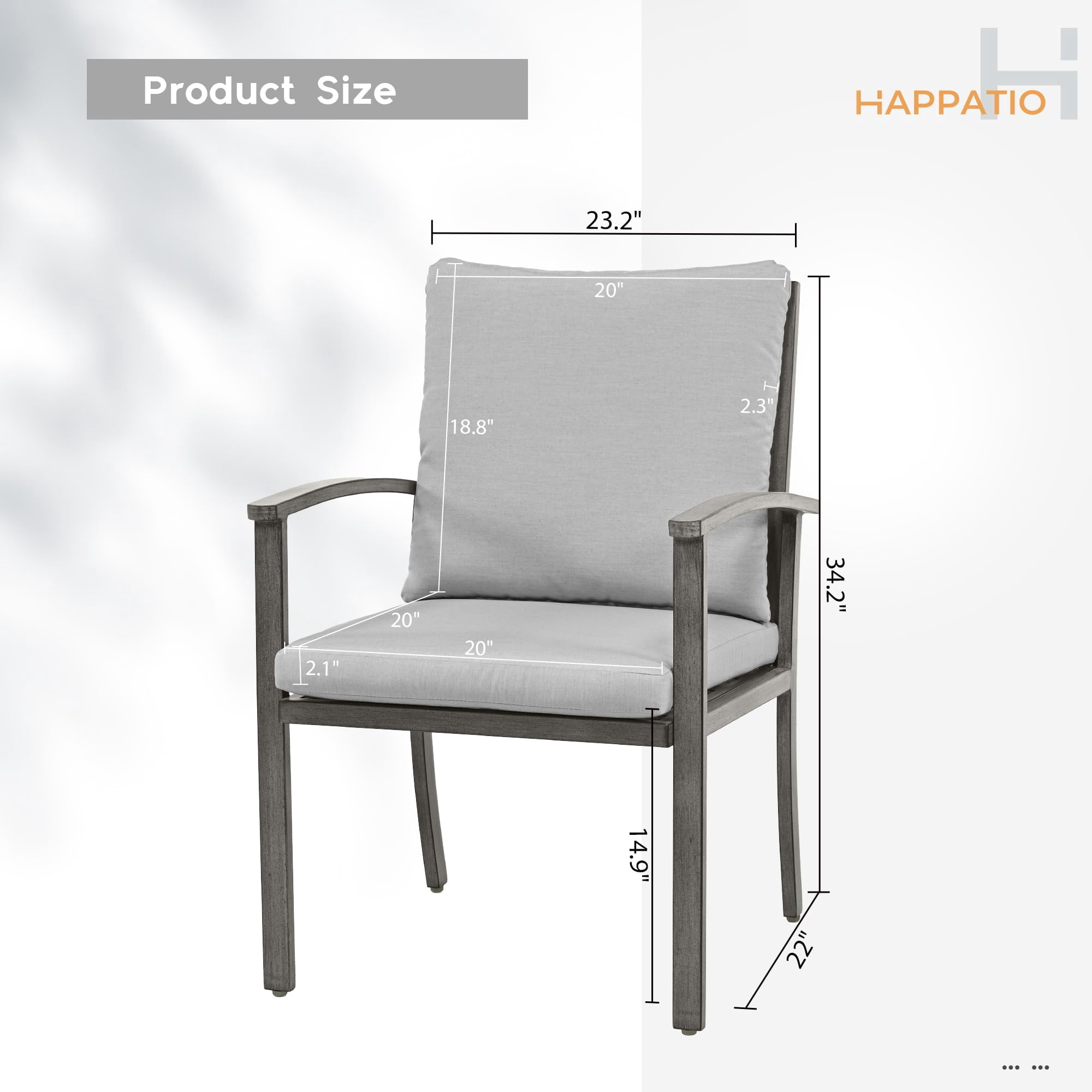 Aluminum Outdoor Dining Chairs Set of 6, Patio Dining Chairs with Cushion, Backrest and Armrest