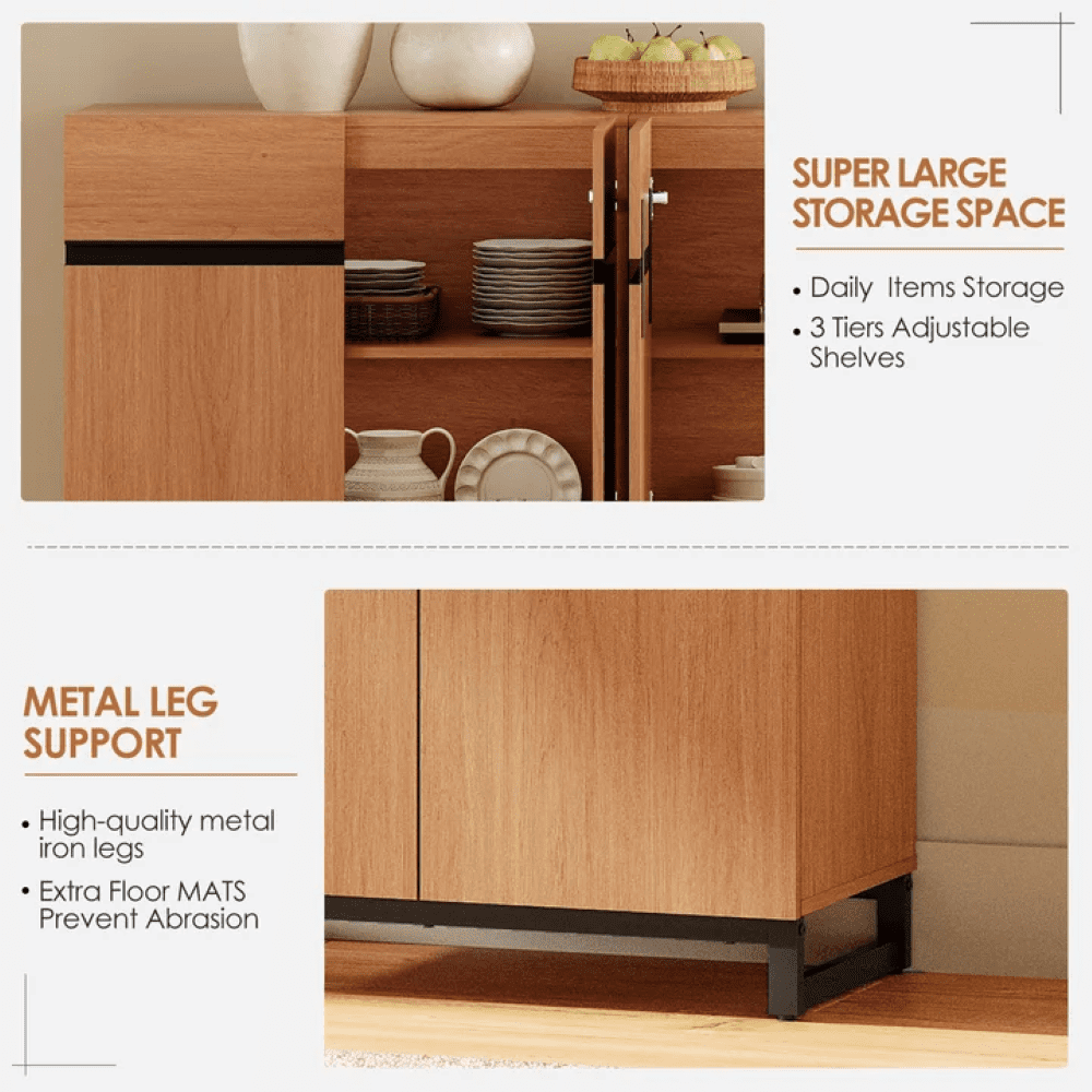 WAMPAT 94.5" TV Stand with Doors,Modern TV Stand for TVs up to 110 Inch,3 Packs Wood Entertainment Center with Adjustable Shelves & Metal Base.