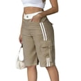 thumbnail image 2 of Bermuda Shorts for Women Cargo Shorts Knee Length Elastic Waist Long Shorts for Summer Casual with Pockets Khaki 2XL, 2 of 6