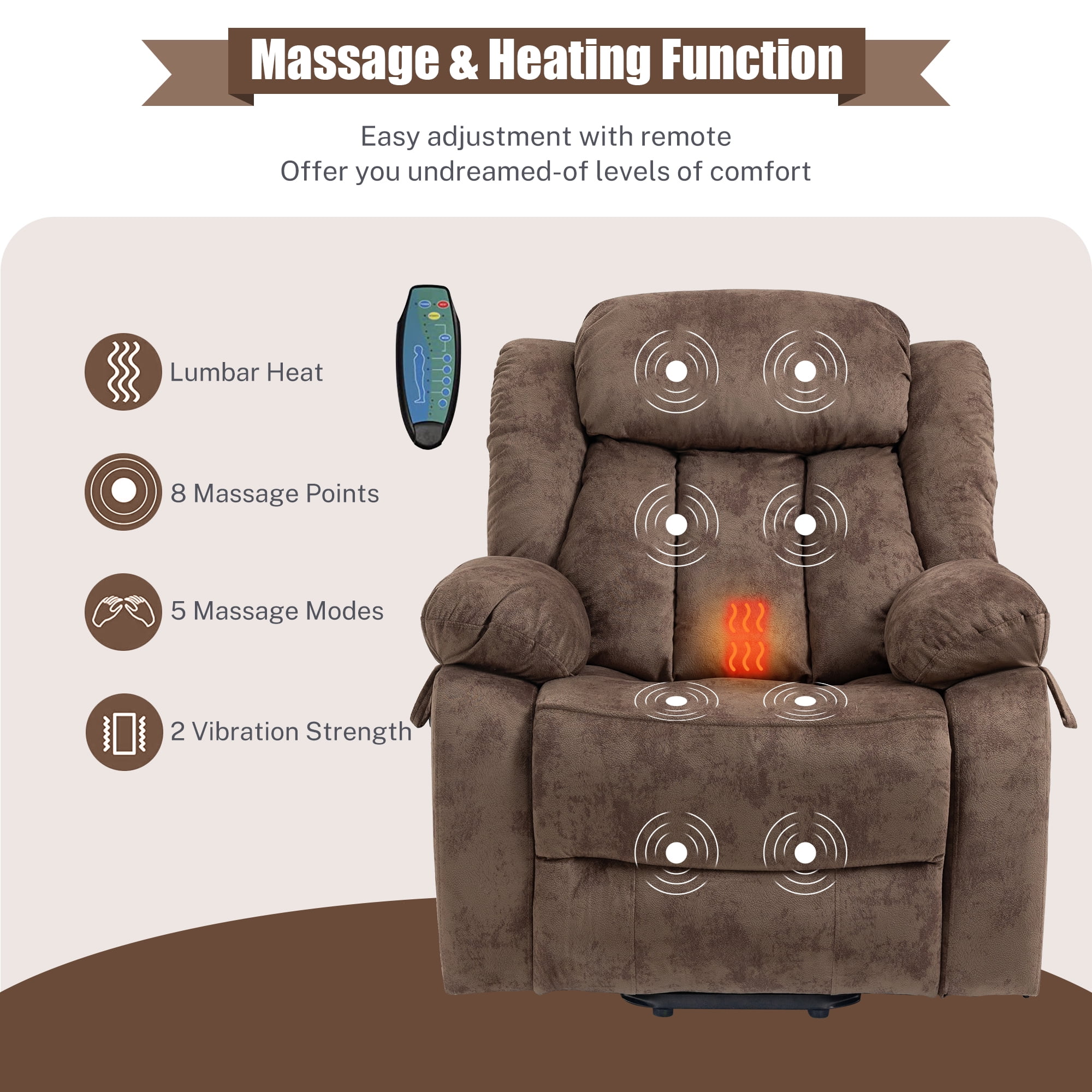 Power Lift Recliner Chair, Electric Elderly Sofa with Heat Therapy and Massage Function, Heavy Duty Wood Structure Reclining Mechanism with Side Pocket for Living Room Bedroom Home Theater, Blue