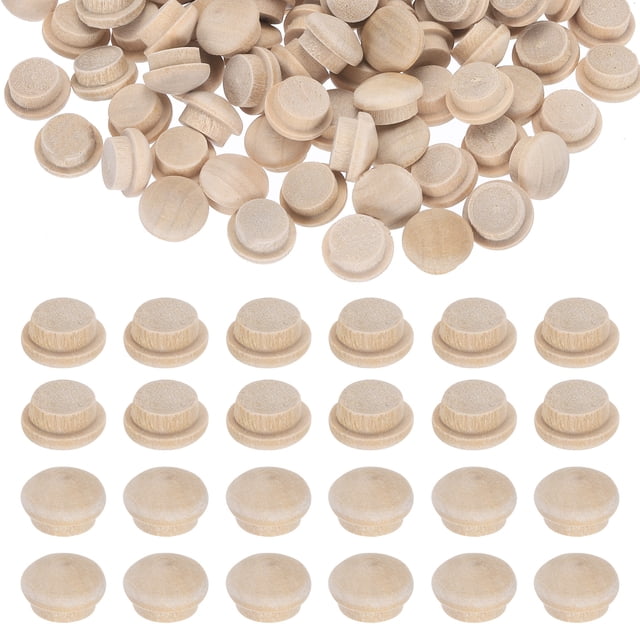Uxcell 200Pcs Tapones de madera de cabeza plana, tapones de botón de madera para cubrir agujeros de tornillo de 1/2 pulgada