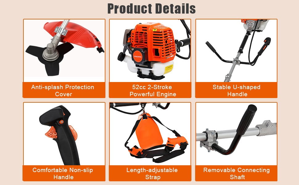 Floseru 52CC Gas Weed Wacker, 2-Cycle 2 in 1 Gas Weed Wacker, Upgraded Weed Eater Gas Powe, 2.2KW/8500rpm Strong Power Brush Cutter, Weed Eater for Grass and Bush