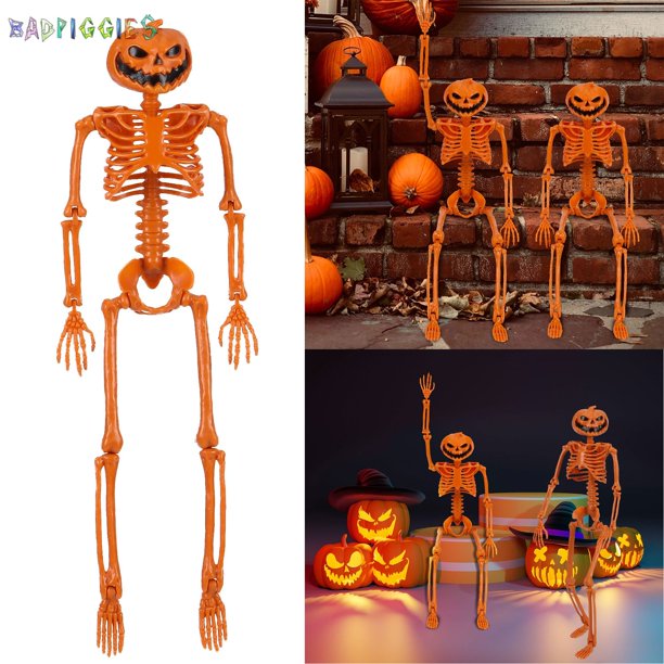 BadPiggies Halloween Pumpkin Skeleton Decoration with Posable Joints