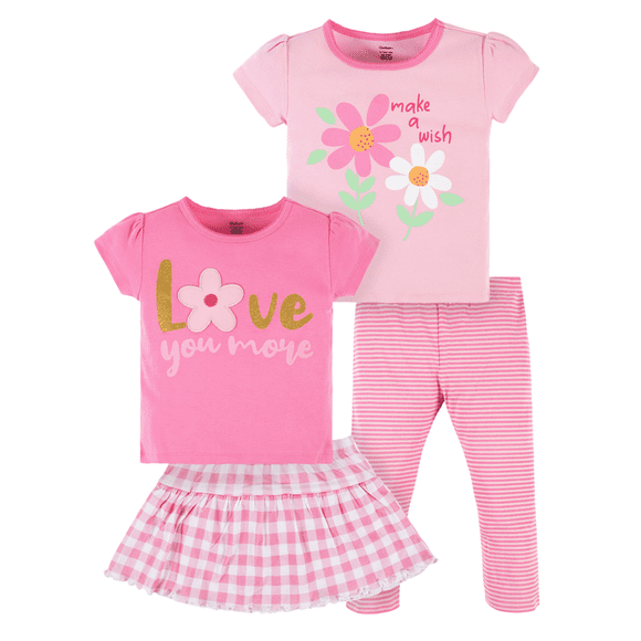 Set Gerber 1 Pañalero, 1 Playera, 1 Pantalón y 1 Falda Niña Talla 12M