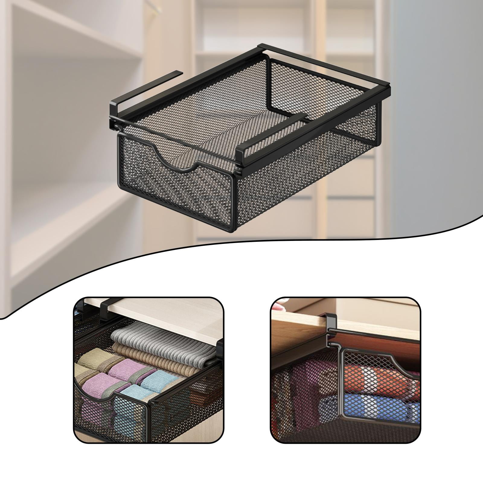 Sliding Drawer Organizer Under Desk Storage Cabinet Basket Dustproof Multipurpose for Closet Shelves and Dresser