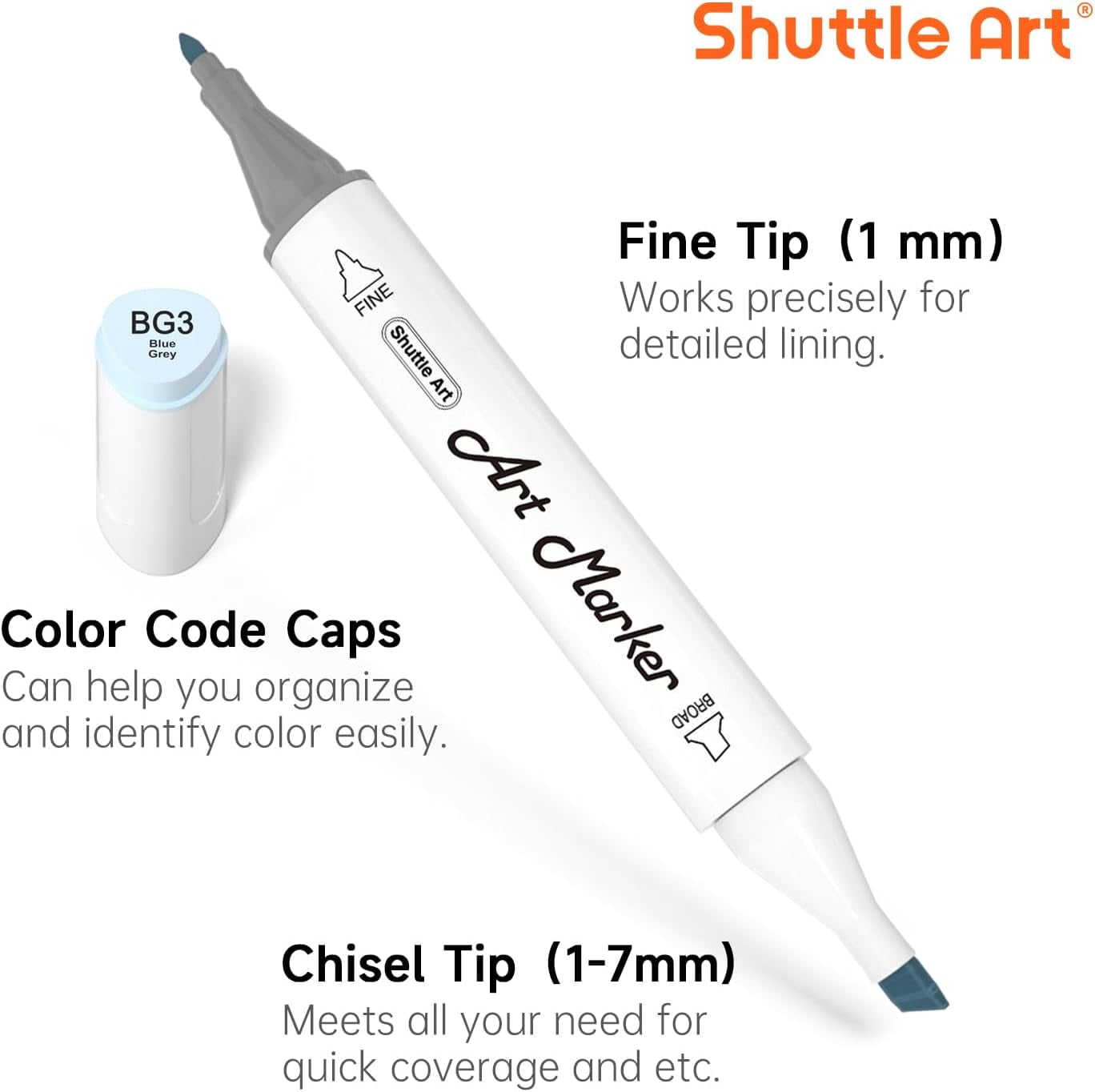 Shuttle Art Dual Tip Art Markers, Fine-Point, Gray, 15 Count Pack