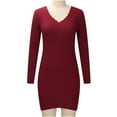 thumbnail image 5 of Lilgiuy Women's Long Sleeve Slim Fit Casual Solid Color V-Neck Cross Dress Wine Fall Dresses for 2022 Spring Winter, 5 of 5