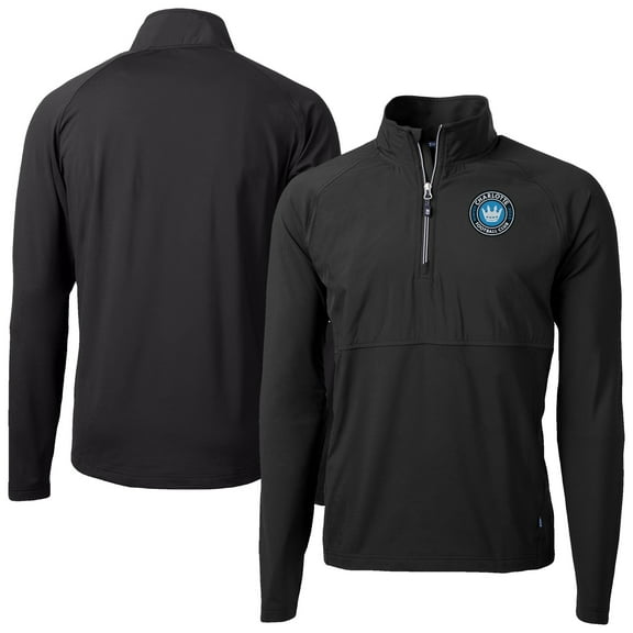 Men's-Cutter & Buck  Black Charlotte FC Adapt Eco Knit Hybrid Recycled Raglan Quarter-Zip Top