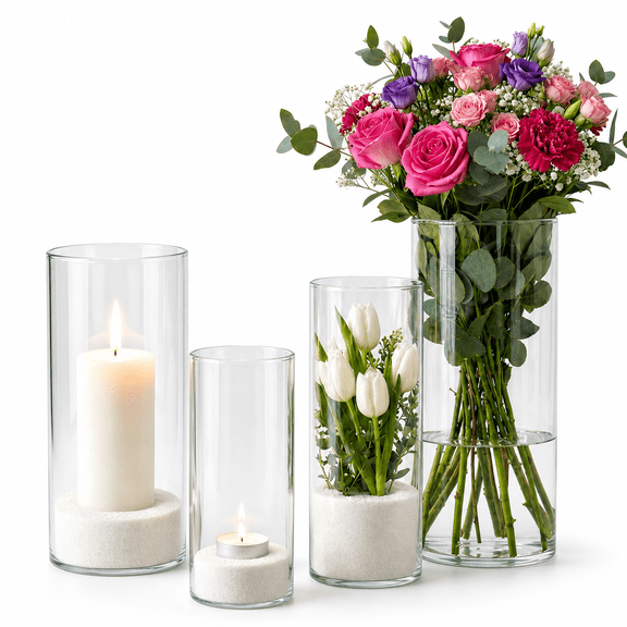 Glass Cylinder Vases 4Pack(8 10 10 12inch)-4 For Centerpieces Flower Wedding Decor Indoor Home Decor
