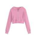 thumbnail image 5 of Girls Zip up Hoodie Cropped B Kids Fashion Casual Sweatshirt Tween Solid Color Crop Jackets Fall Tops Pockets Pink 150, 5 of 6