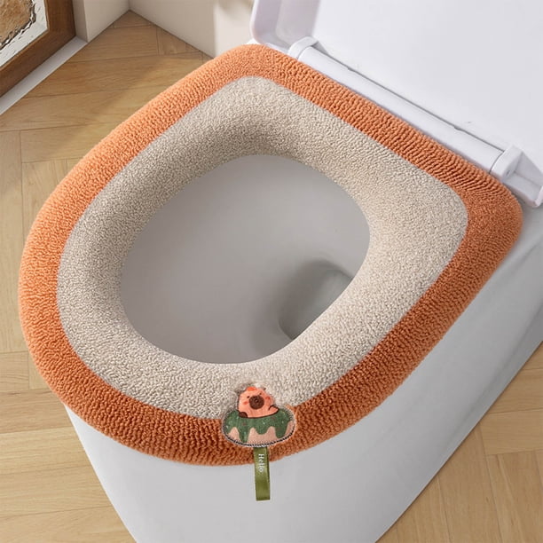 Asiento de Inodoro para El Hogar Engrosado con Asa, Juego de Inodoro Lavable de Invierno con Anillo de Inodoro, Asiento de Inodoro de Punto