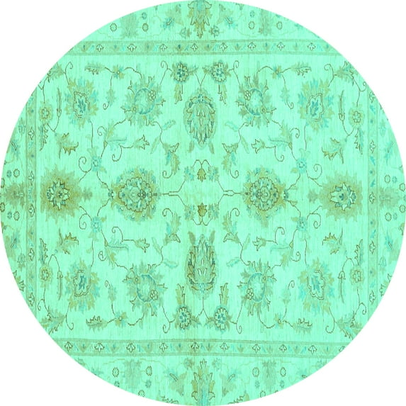 Ahgly Company Indoor Round Oriental Turquoise Blue Traditional Area Rugs, 5' Round