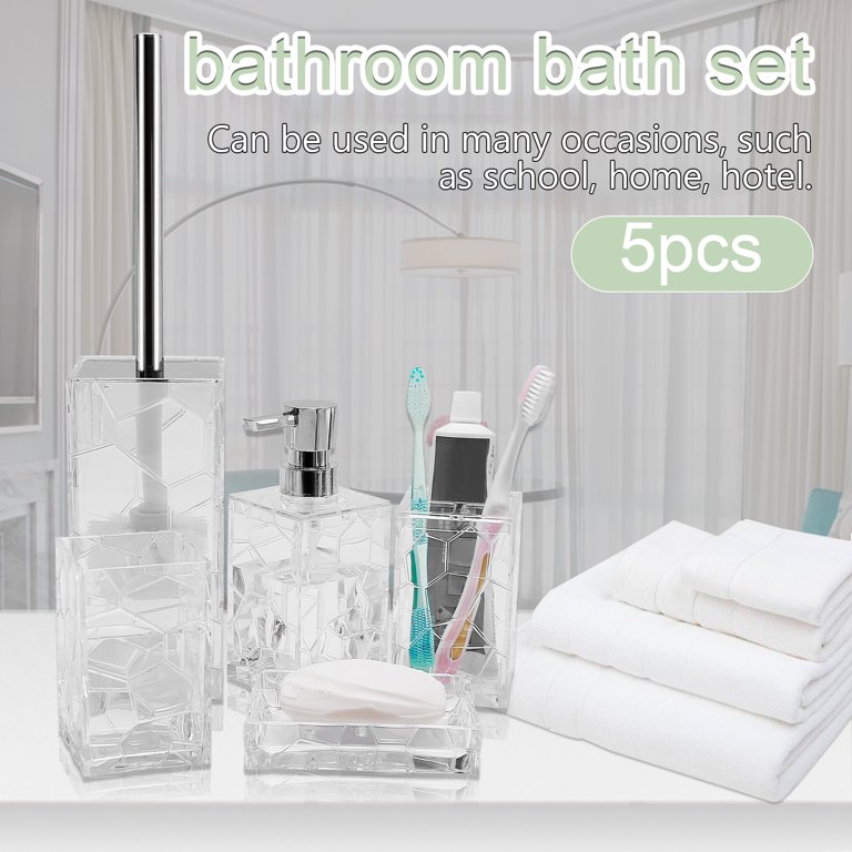 Bathroom Accessories White Pearl Look Bathroom Vanity Countertop Accessory  Set,Soap Dispenser,Toothbrush Holder Set,Tray 