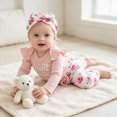 thumbnail image 2 of Baby Girl Clothes 0 3 6 Months Letter My Aunt Is Cooler Than My Dad Print Long Sleeve Ruffle Romper and Floral Pant Headband Sets Cute Baby Girl Winter Clothes, 2 of 7