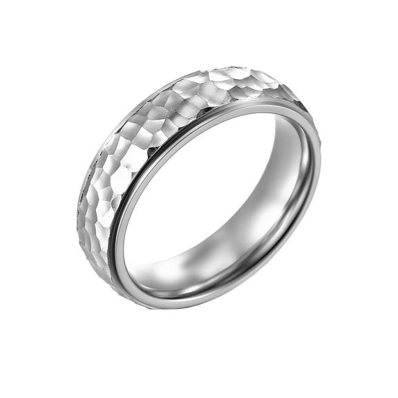 PAMTIER Men's Stainless Steel 6mm Personality Cool Hammered Irregular Honeycomb Textured Bump Pattern Ring Brushed Finish Statement Silver Size 5