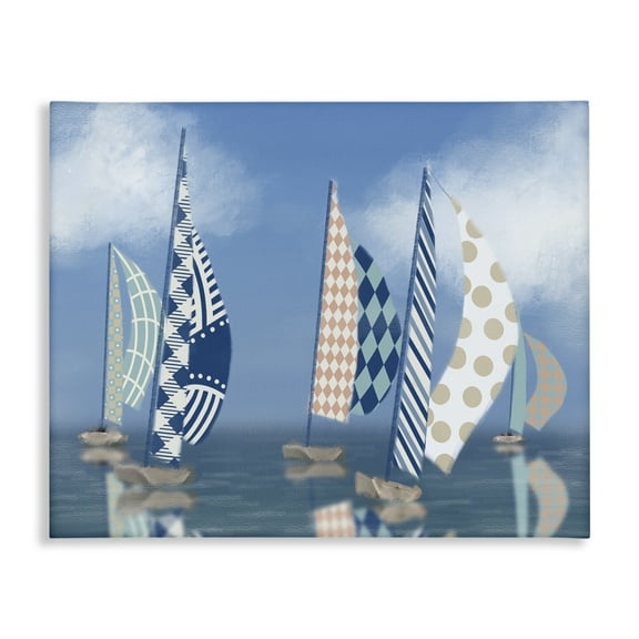 Stupell Industries Patchwork Coastal Sailboats Transportation Painting Gallery Wrapped Canvas Art Print Wall Art, 20 x 16