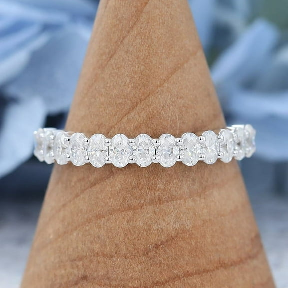 Silvago Jewelry 2.53 Ct Oval Cut Moissanite - 14K White Gold Plated Wedding Rings - Eternity Engagement Wedding Bands for Her - Party Wear Moissanite Bands for Women's Matching Band