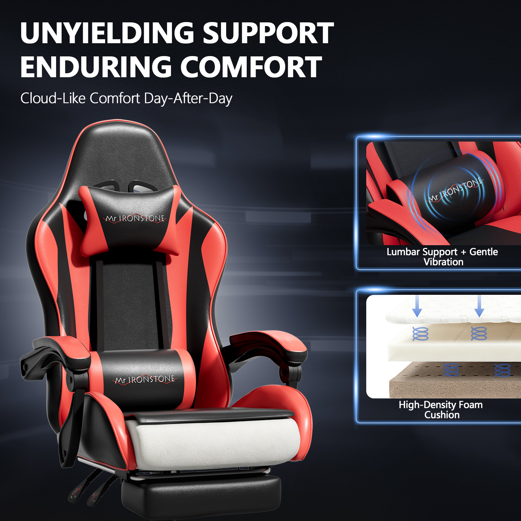 Mr IRONSTONE Ergonomic Gaming Chair with Massage, Red/Black photo 5