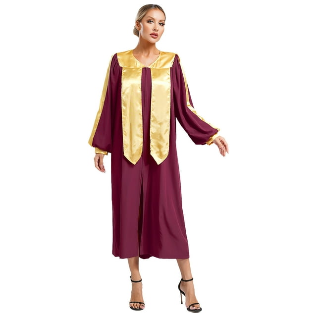 RUNQHUI Unisex Adult Choir Robe for Church Baptism V-neck Long Sleeve Christian Priest Robe Graduation Gown Costumes Burgundy L