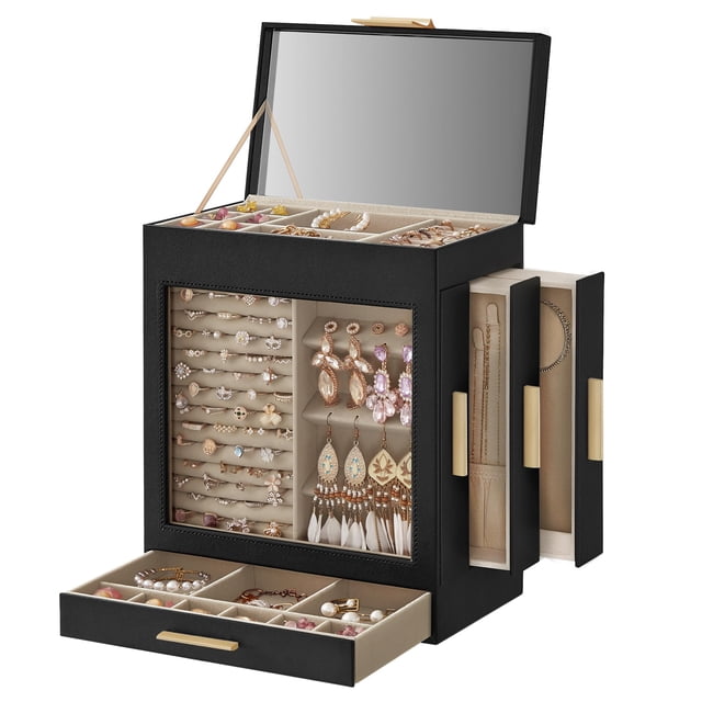 Joyero SONGMICS de 5 capas con 3 cajones laterales y ventana de cristal