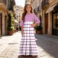 thumbnail image 5 of Girls Short Sleeve Maxi Dress Striped Print Casual Fit and Flare Party Dress with Pockets Pink 7-8 Years, 5 of 7