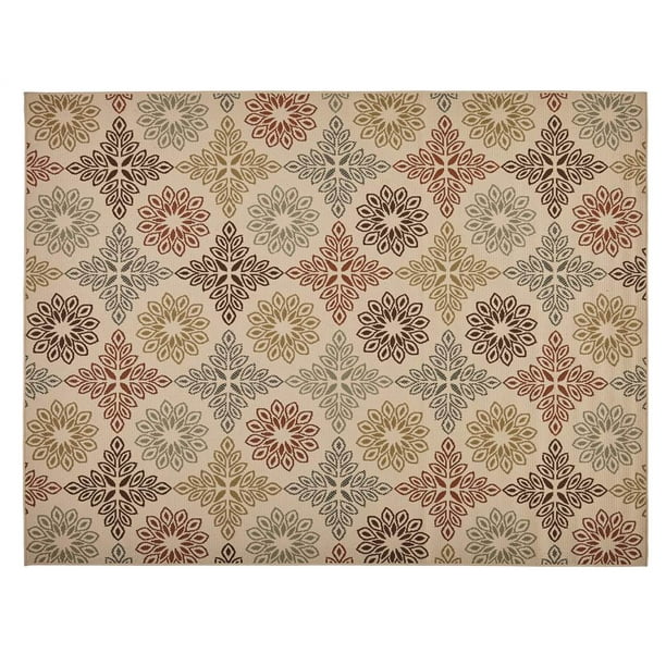 Outdoor Water Resistance Area Rug in Ivory and Multi