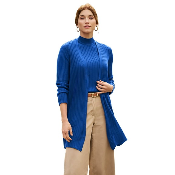 Jessica London Women's Plus Size Ribbed Midi Cardigan