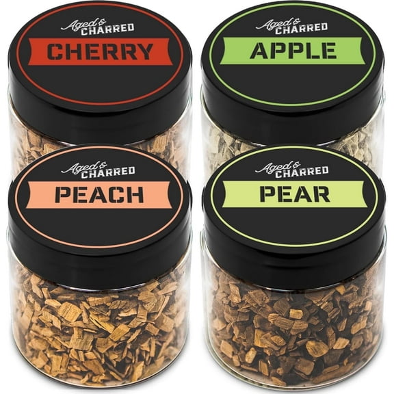 Wood Chips for Cocktail Smoker - Fruit 4-Pack: Apple, Cherry, Peach, Pear Woods Chips for Drinks - Cocktail Smoker Chips - Whiskey Wood Chips by Aged & Charred Fruit Pack