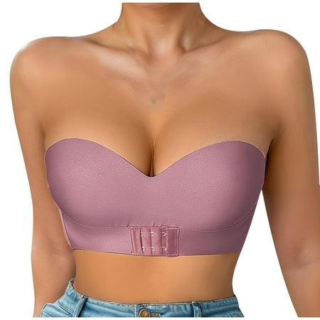 Ousvtion on Sale Women s Strapless Bra Front Closure Wireless Bandeau Bras Compression Underwear No Underwire Bralettes Beauty Back Smoothing Bralette Clearance Pink 70C