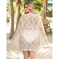 thumbnail image 3 of Plus Size Swimsuit Cover Ups for Women Boat Neck Crochet Cover Up Long Sleeve Sheer Beach Tunic Bathing Suit Cover Up Alsol Lamesa XL-5XL, 3 of 6