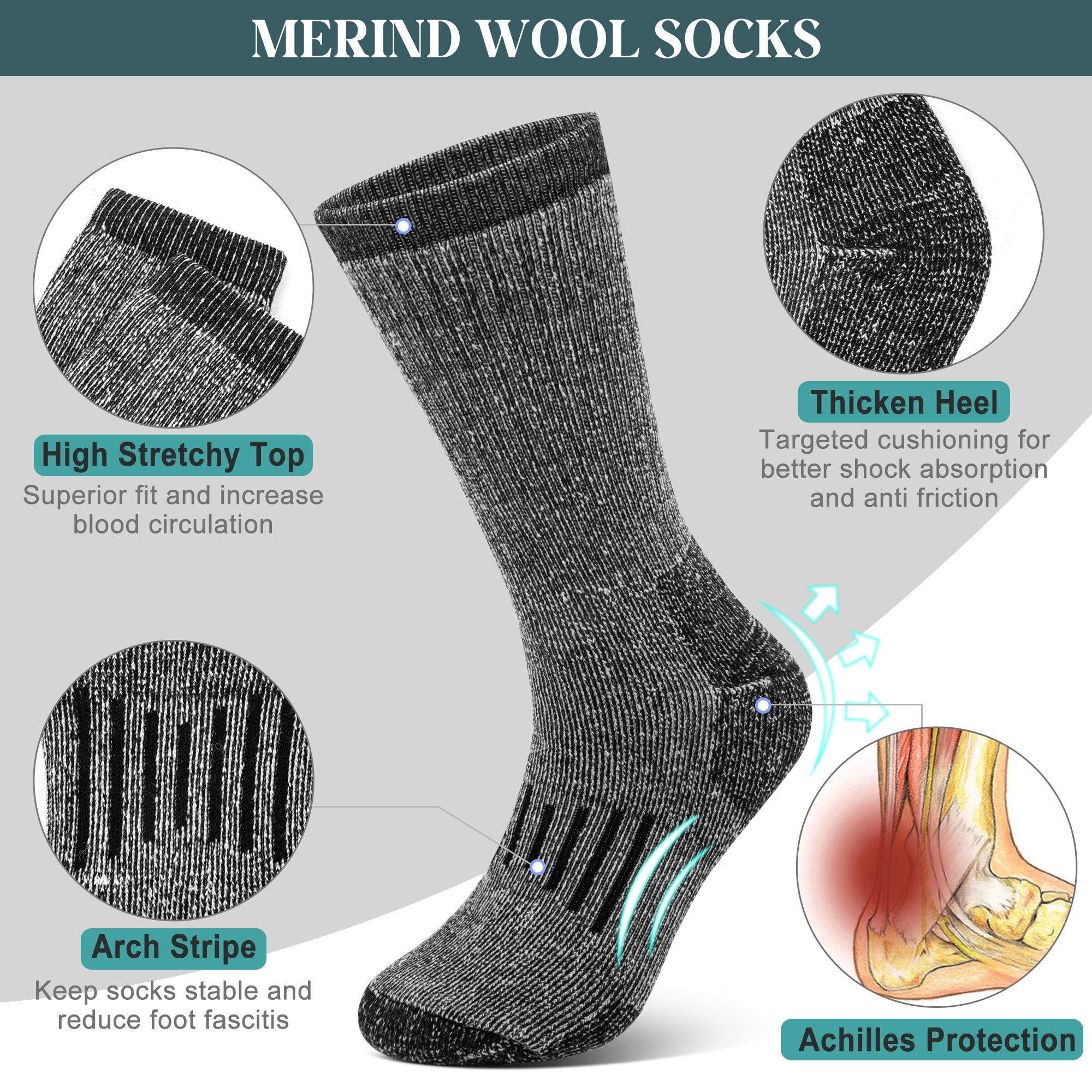 KOITHOT 3 Pack Merino Wool Socks for Men & Women, Thermal Boot Warm Hiking Socks