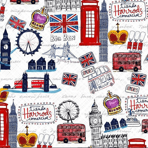 Stylish Fabric Big Ben Design 100% Cotton Quilting Fabric, DIY Projects by the Yard (Red, Blue, Beige)