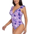thumbnail image 3 of Yiaed Violet Print Women's Ruffled One Piece Swimsuit V Neck Swimwear Slimming Monokini for Woman-XX-Large, 3 of 8