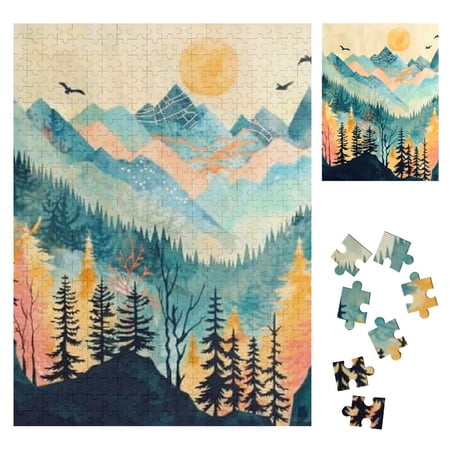 Patifu Mountain Range Trees Birds Wooden Jigsaw Puzzle Vertical Challenging Difficult Puzzles for Adults Family Friends Gift 500PCS