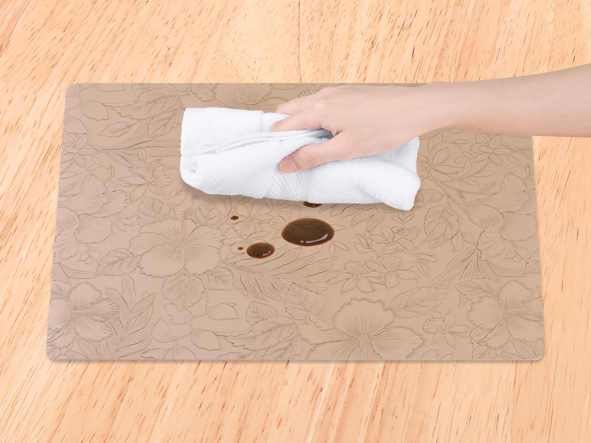 Unique Bargains Set of 6 Faux Leather Placemats for Kitchen Dining Table Decor Apricot