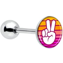 Body Candy 14G Women Steel Retro Stripes Peace Sign Fingers Mens Barbell Tongue Ring Body Piercing Jewelry 5/8”