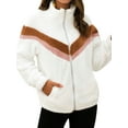 thumbnail image 3 of TWZH Women Color Block Stitching Full Zip Pockets Fleece Outwear Warm Coats Tops, 3 of 6